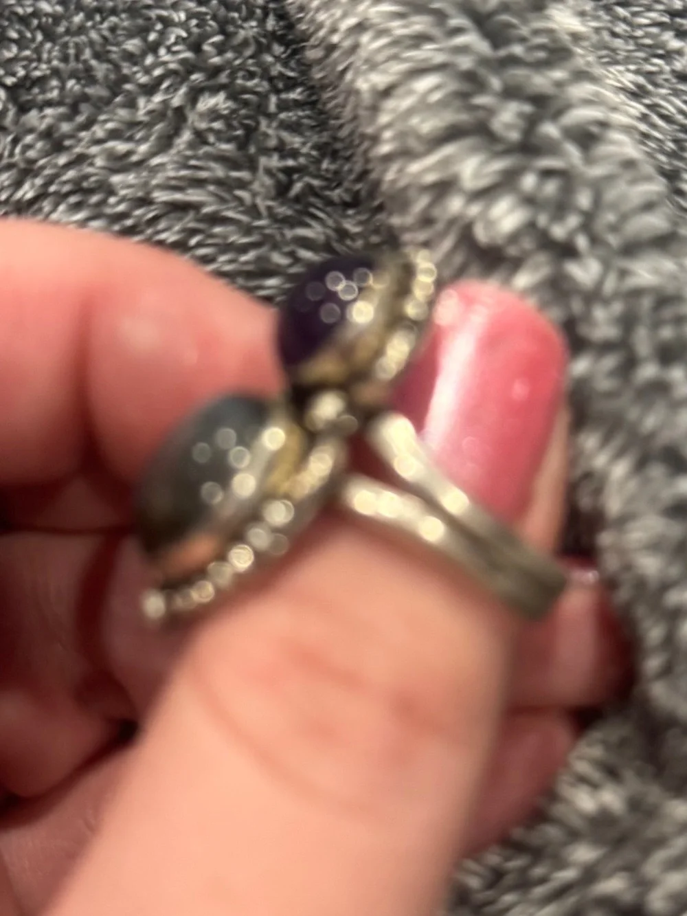 Source Unknown Sterling Silver Double Gemstone Ring - Blue & Purple